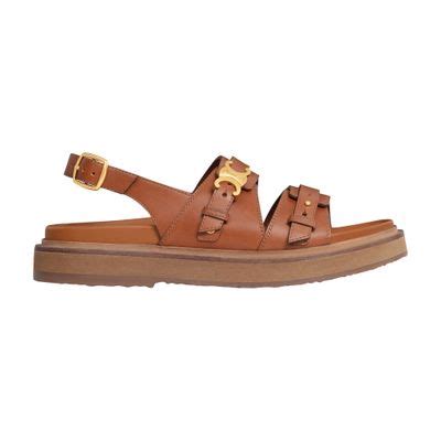 Women's Celine Clea Triomphe sandals in raffia and calfskin